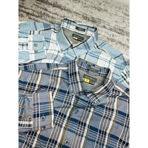 Eddie Bauer Travex Hiking Shirt Mens Medium Lot 2 Blue Plaid Stretch Outdoor